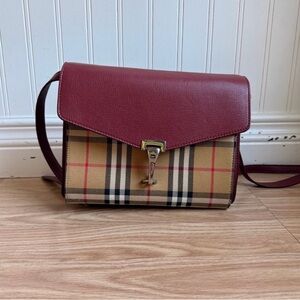 Burberry Burgundy and Tan Crossbody Bag